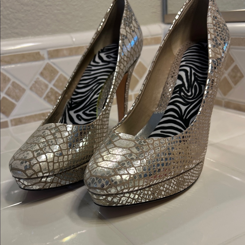 White House Black Market Metallic Snakeskin Heels